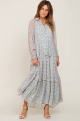 Mint Green Printed Long Sleeve Maxi Dress