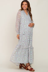 Mint Green Printed Long Sleeve Maternity Maxi Dress