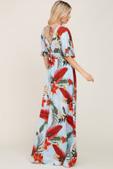 Blue Floral Smocked Waist Maxi Dress