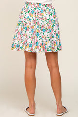 Peach Floral Tiered Mini Skirt