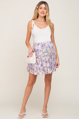 Lavender Floral Tiered Maternity Mini Skirt