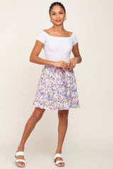 Lavender Floral Tiered Mini Skirt