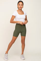 Olive Ribbed Crisscross Biker Shorts