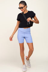 Periwinkle Ribbed Crisscross Maternity Biker Shorts