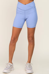 Periwinkle Ribbed Crisscross Biker Shorts