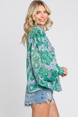 Green Floral Button Up Blouse