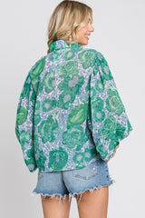 Green Floral Button Up Blouse