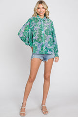 Green Floral Button Up Blouse