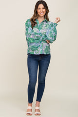 Green Floral Button Up Maternity Blouse