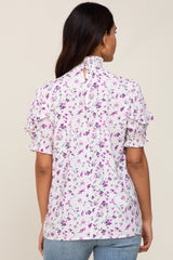 Lavender Floral Ruffle Mock Neck Maternity Blouse