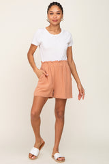 Peach Elastic Waist Linen Shorts
