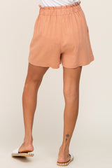 Peach Elastic Waist Linen Shorts