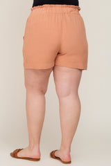 Peach Elastic Waist Linen Plus Shorts