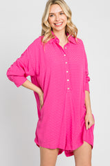 Fuchsia Jacquard Button Down Romper