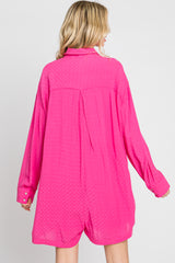 Fuchsia Jacquard Button Down Romper