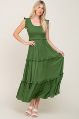Green Smocked Ruffle Tier Maxi Dress