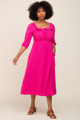 Fuchsia Swiss Dot 3/4 Sleeve Midi Dress