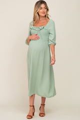 Sage Swiss Dot 3/4 Sleeve Maternity Midi Dress