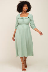 Sage Swiss Dot 3/4 Sleeve Maternity Midi Dress