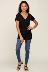 Black Wrap Front Nursing Top