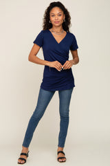 Navy Wrap Front Nursing Top