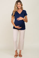 Navy Wrap Front Maternity/Nursing Top