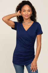 Navy Wrap Front Maternity/Nursing Top