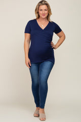 Navy Wrap Front Plus Maternity/Nursing Top