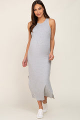 Heather Grey Ribbed Maternity Side Slit Tank Dress