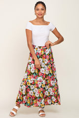 Black Floral Tiered Maxi Skirt