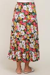 Black Floral Tiered Maternity Maxi Skirt