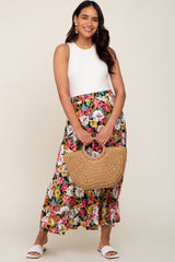 Black Floral Tiered Maternity Maxi Skirt