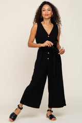 Black Sleeveless Button Front Maternity Cropped Jumpsuit