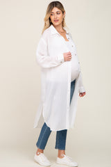 White Striped Lightweight Button Down Maternity Top