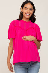 Magenta Floral Crochet Ruffled Maternity Blouse