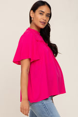 Magenta Floral Crochet Ruffled Maternity Blouse