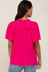 Magenta Floral Crochet Ruffled Maternity Blouse