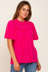 Magenta Floral Crochet Ruffled Maternity Blouse