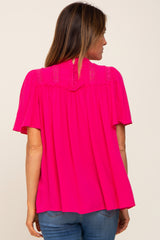 Magenta Floral Crochet Ruffled Blouse