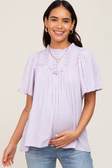 Lavender Floral Crochet Ruffled Maternity Blouse