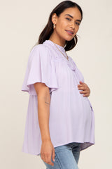 Lavender Floral Crochet Ruffled Maternity Blouse