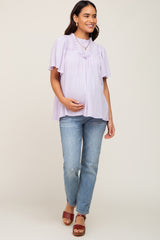 Lavender Floral Crochet Ruffled Maternity Blouse