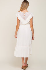 Ivory Lace Inset Ruffle Maternity Midi Dress