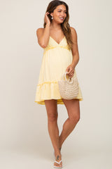 Yellow Strapless Ruffle Accent Maternity Mini Dress