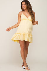 Yellow Strapless Ruffle Accent Maternity Mini Dress