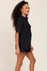 Black Button Up and Short Set