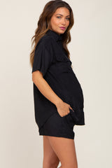 Black Button Up and Short Maternity Set