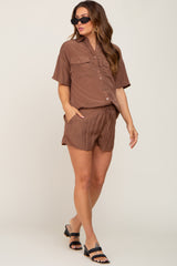 Mocha Button Up and Short Maternity Set