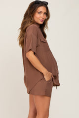 Mocha Button Up and Short Maternity Set