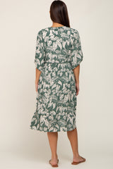 Green Palm Print Front Tie Short Sleeve Maternity Cover Up